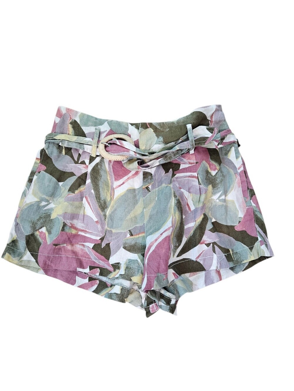 Tahari Floral Tie-Belt Linen High Rise Shorts NEW Womens Large